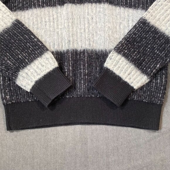 INC Striped Knit Striped Fuzzy Sweater Black & White Cotton Blend Womens size M - Picture 3 of 10